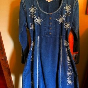 Embroidered Denim Dress.  NWT. Scully. Lace Back.  S,M,L,Xl, 2Xl. Western.